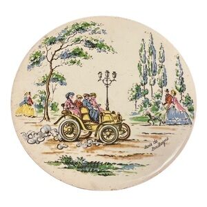 VINTAGE round ceramic trivet Bois de Boulogne, Paris France scene.